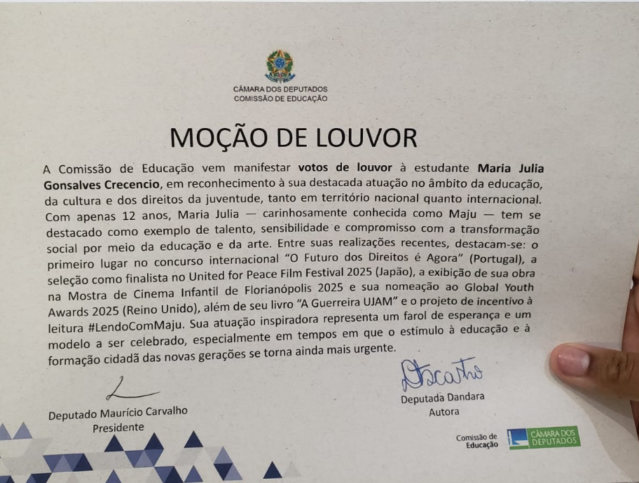 Maju Crecencio Moção de Louvor Câmara dos Deputados do Brasil